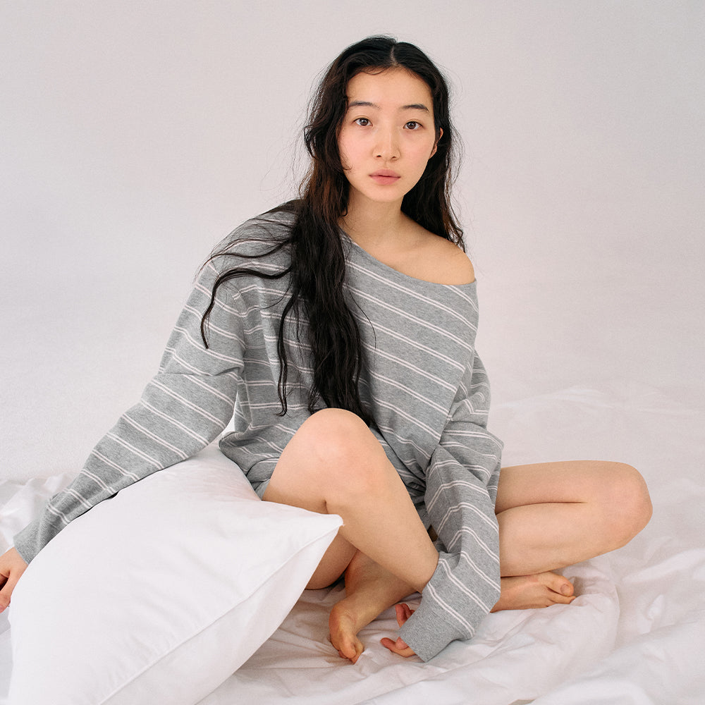 MANGOMANYPLEASE [ROUTINE] YEVA SWEATSHIRT_GREY STRIPE