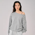 MANGOMANYPLEASE [ROUTINE] YEVA SWEATSHIRT_GREY STRIPE