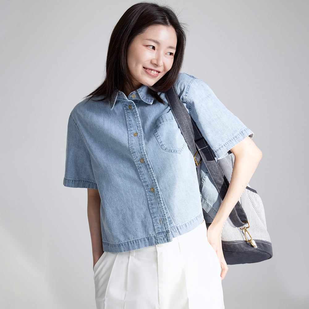 Lee Women's Cropped Denim Short Sleeve Shirt Indigo Light