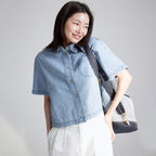 Lee Women's Cropped Denim Short Sleeve Shirt Indigo Light