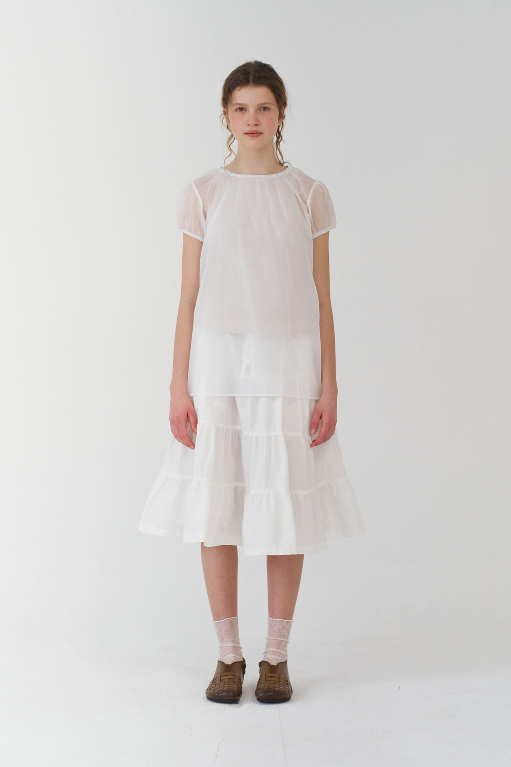 pesto SHEER SHIRRING BLOUSE WHITE