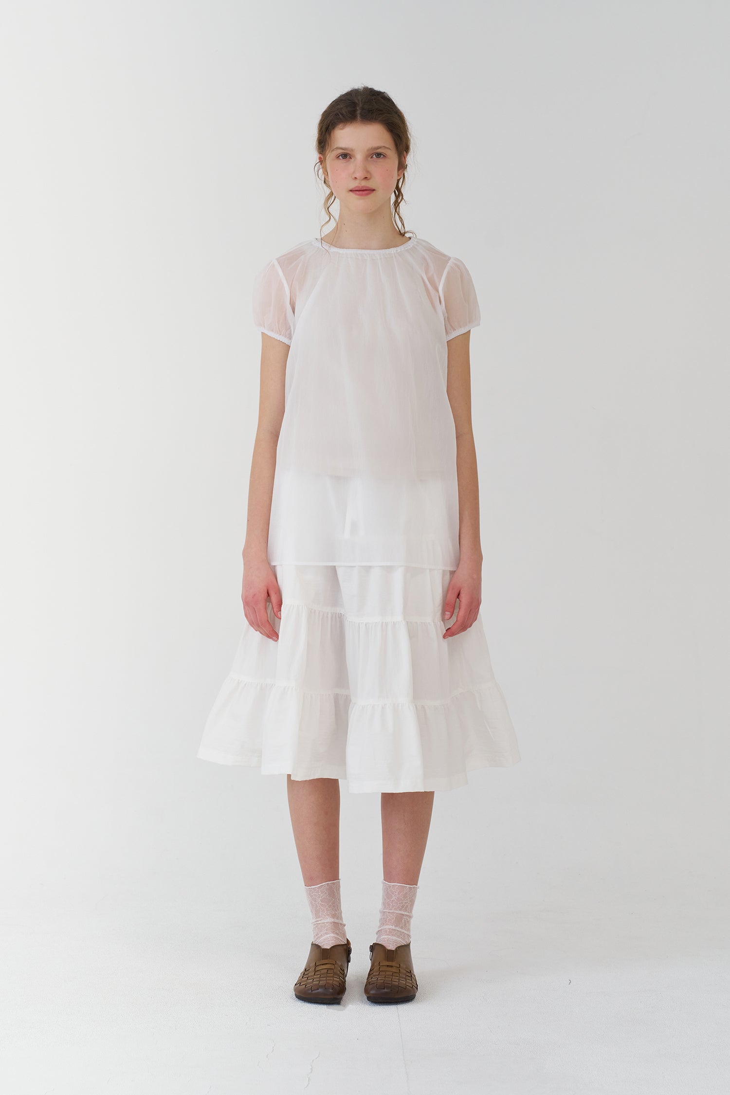 pesto SHEER SHIRRING BLOUSE WHITE