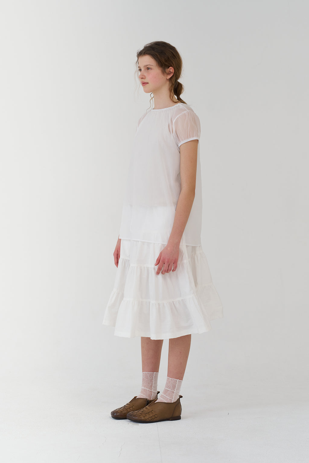 pesto SHEER SHIRRING BLOUSE WHITE
