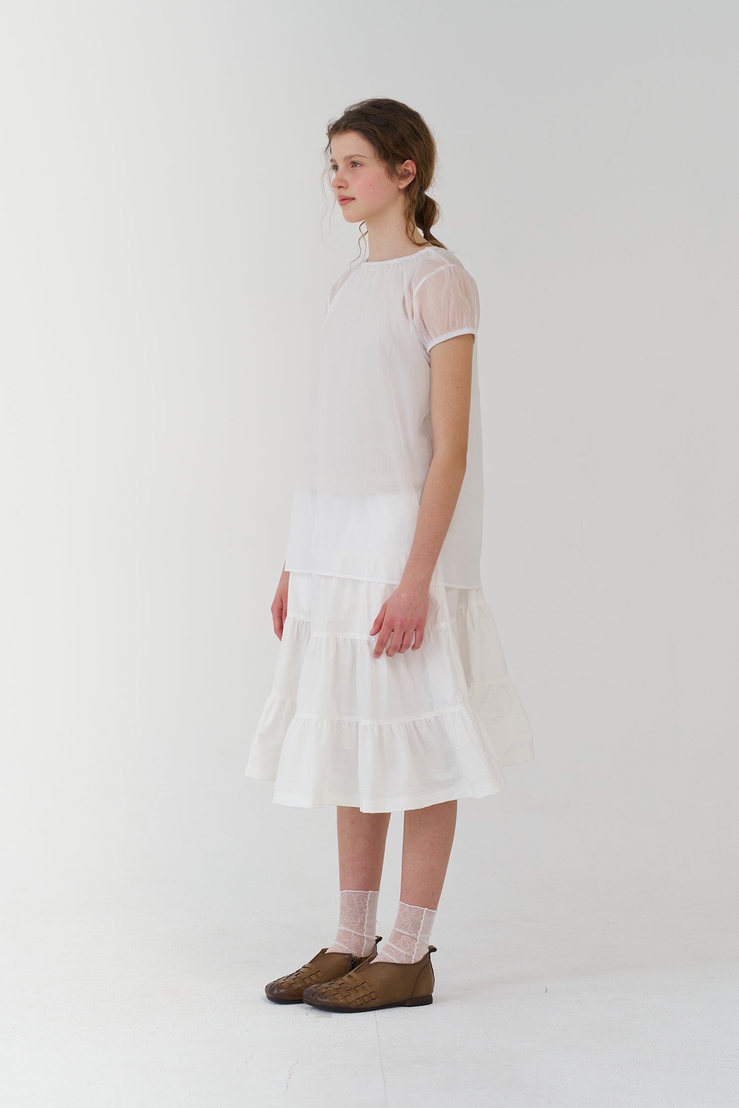 pesto SHEER SHIRRING BLOUSE WHITE