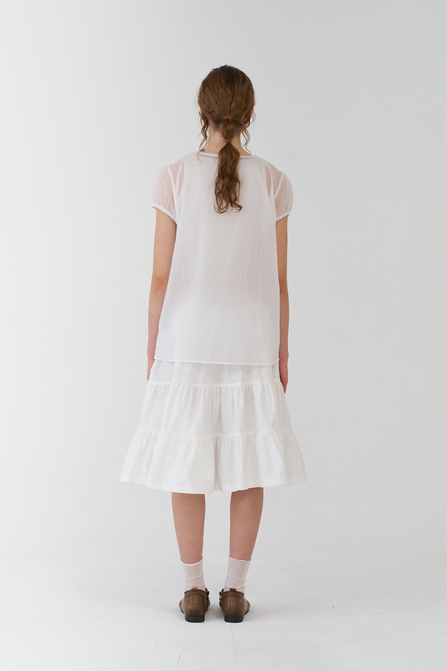 pesto SHEER SHIRRING BLOUSE WHITE