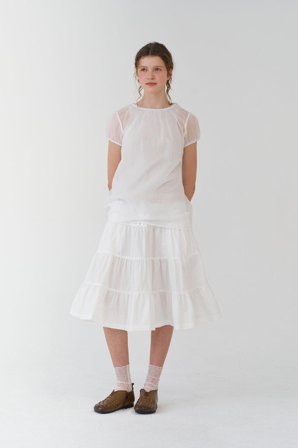 pesto SHEER SHIRRING BLOUSE WHITE