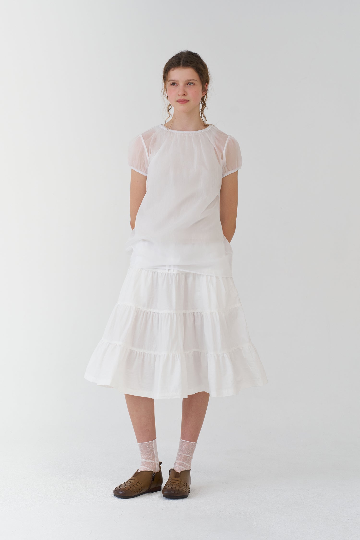 pesto SHEER SHIRRING BLOUSE WHITE