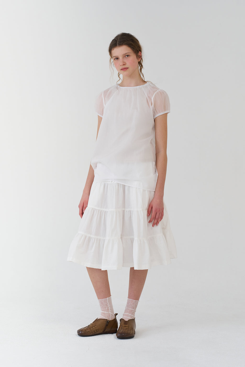 pesto SHEER SHIRRING BLOUSE WHITE
