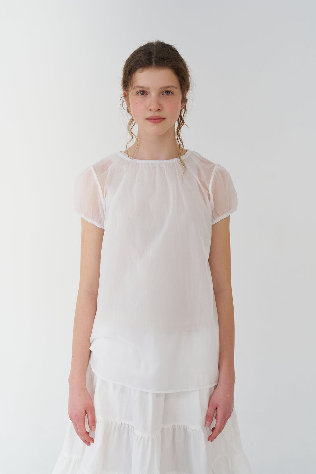 pesto SHEER SHIRRING BLOUSE WHITE