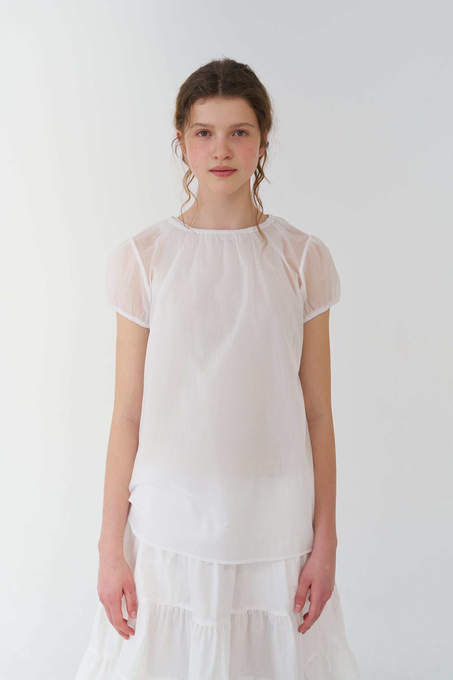 pesto SHEER SHIRRING BLOUSE WHITE