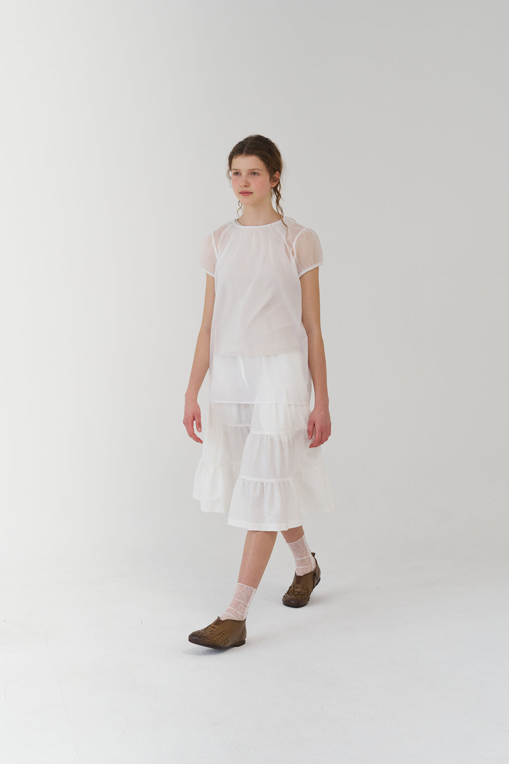 pesto SHEER SHIRRING BLOUSE WHITE