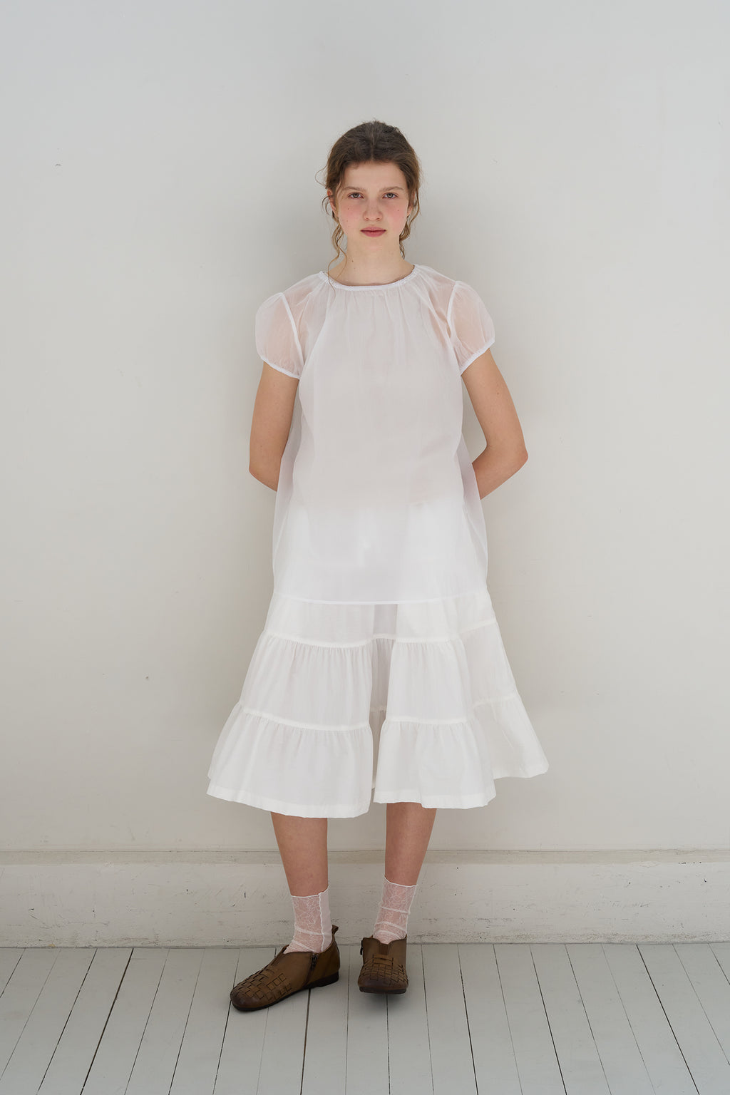 pesto SHEER SHIRRING BLOUSE WHITE