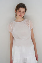 pesto SHEER SHIRRING BLOUSE WHITE