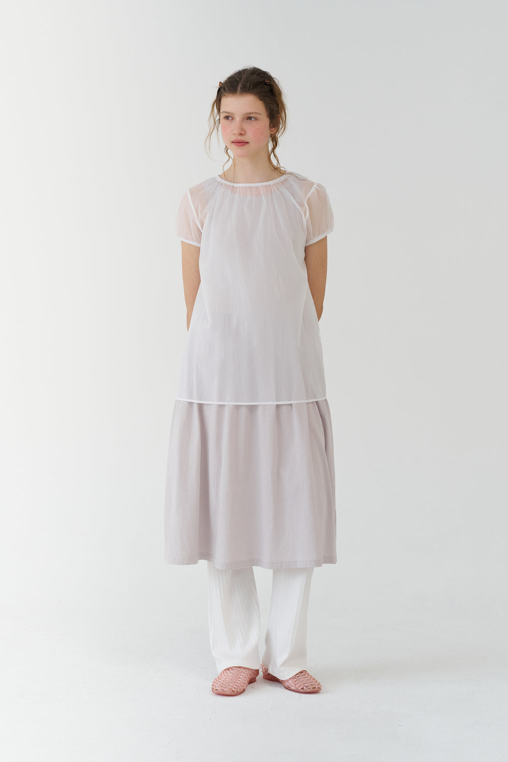 pesto SHEER SHIRRING BLOUSE WHITE