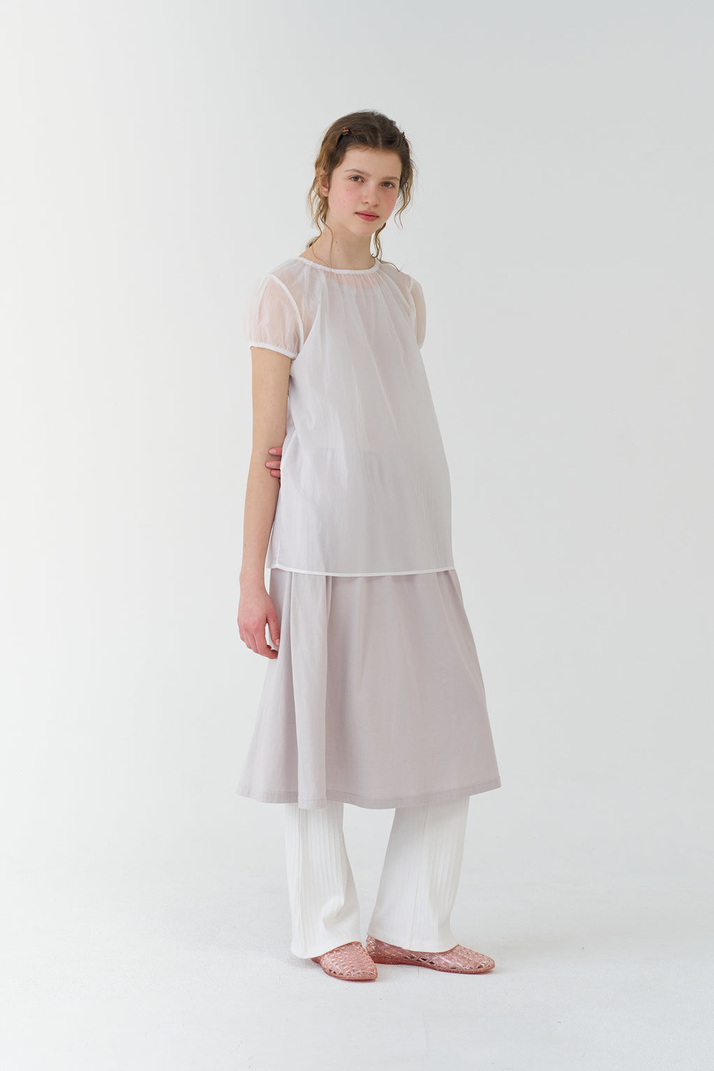 pesto SHEER SHIRRING BLOUSE WHITE