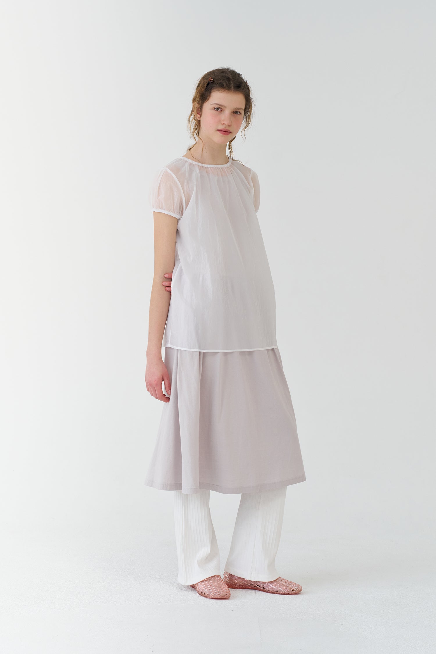 pesto SHEER SHIRRING BLOUSE WHITE