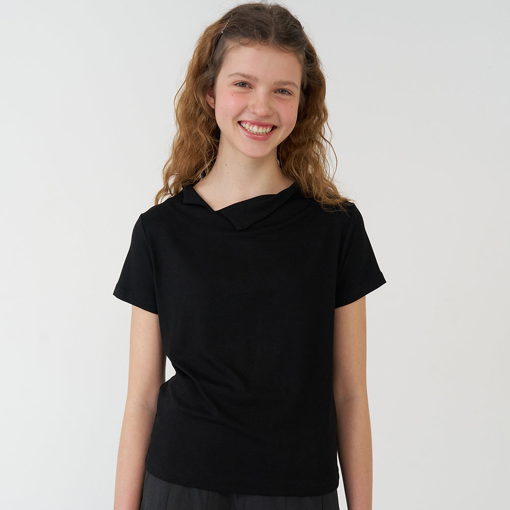 pesto OPEN NECKLINE TEE BLACK