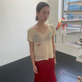 0MILEWEAR sheer red trim t-shirt-yellow_2 Colors