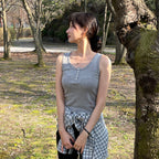 TTUDEMENT EYELET HENLEY TANK TOP_MELANGE GREY