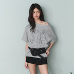 LEATHERY Vintage slit one-shoulder short-sleeved t-shirt [MELANGE]