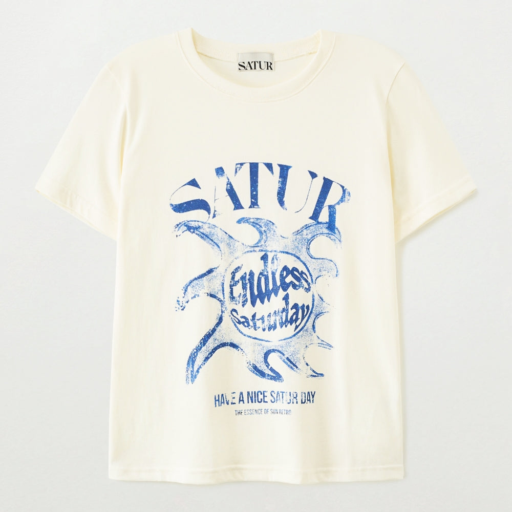SATUR Sun Retro Graphic Short Sleeve T-Shirt Art Blue