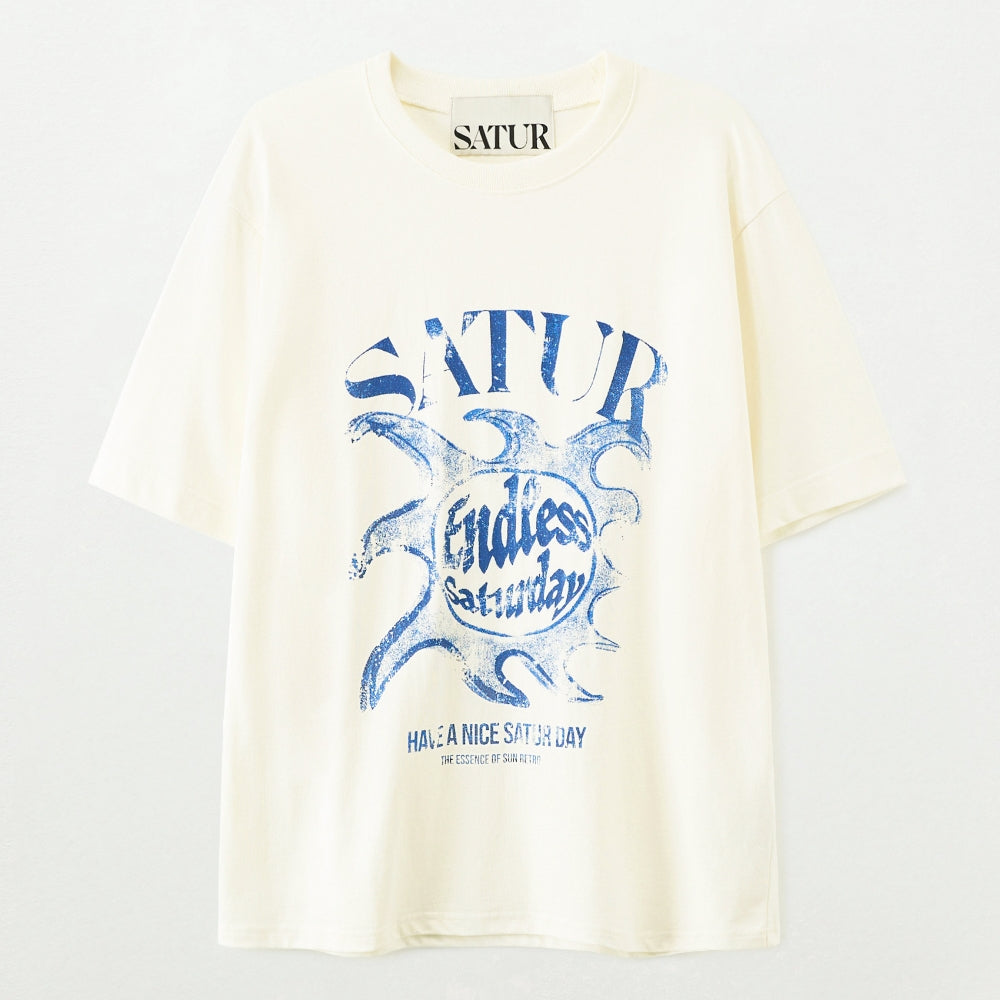 SATUR Sun Retro Graphic Short Sleeve T-Shirt Art Blue