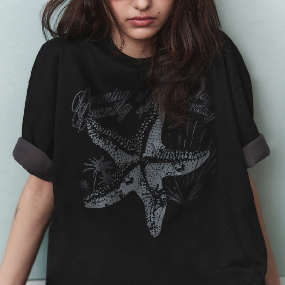 LEATHERY [Pre-order delivery on July 27] Ocean Haze Overfit Short Sleeve T-Shirt [BLACK]