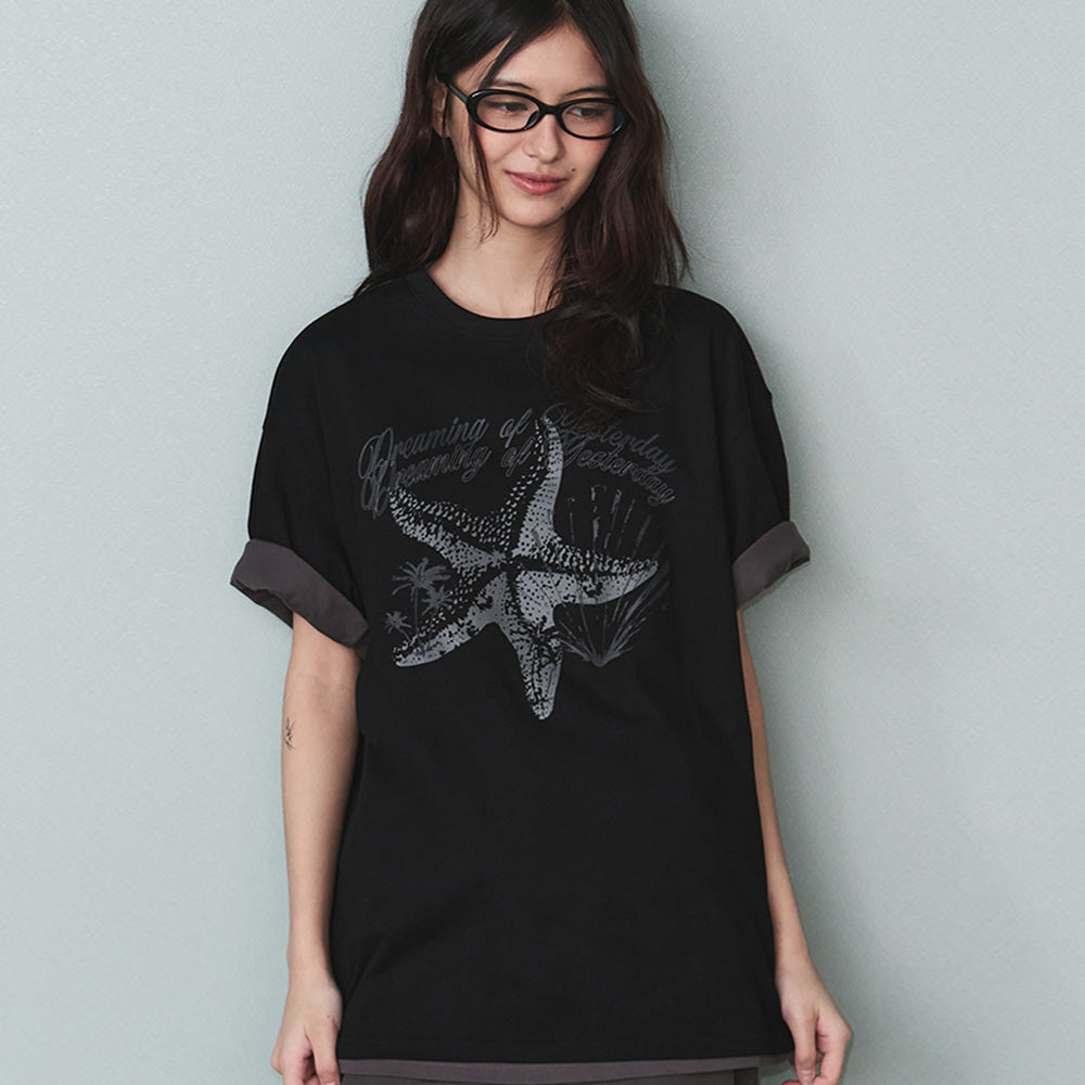 LEATHERY [Pre-order delivery on July 27] Ocean Haze Overfit Short Sleeve T-Shirt [BLACK]
