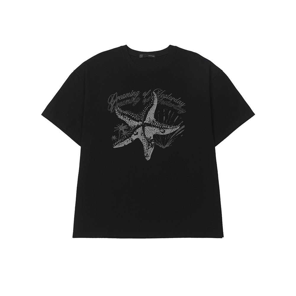 LEATHERY [Pre-order delivery on July 27] Ocean Haze Overfit Short Sleeve T-Shirt [BLACK]