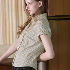 LEATHERY Moment shirring check shirt [BEIGE]