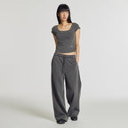 NEW BALANCE NBNEG2W472 / WOMEN Fitted Square Neck Cap Short Sleeve Tee (D/CHARCOAL)