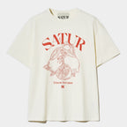 SATUR Capri Citron Drawing Summer Graphic Short Sleeve T-Shirt Cream Orange