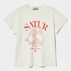 SATUR Capri Citron Drawing Summer Graphic Short Sleeve T-Shirt Cream Orange