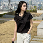 juliapepe Amy Shirring Puff Blouse (Black)
