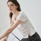 DRAWFIT WOMEN Curve shirring tuck t-shirt [WHITE]
