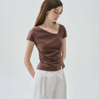 DRAWFIT WOMEN Curve shirring tuck t-shirt [WHITE]