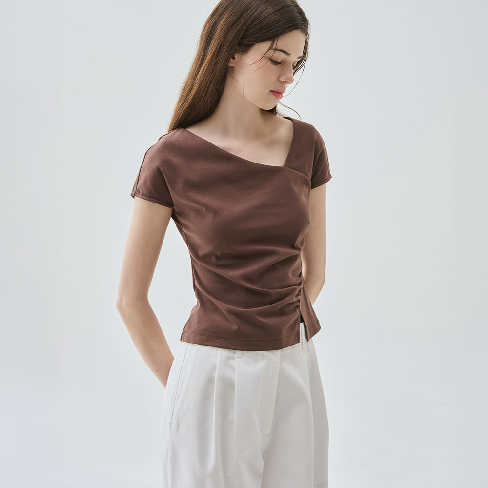DRAWFIT WOMEN Curve shirring tuck t-shirt [WHITE]