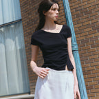 DRAWFIT WOMEN Curve shirring tuck t-shirt [WHITE]