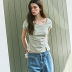 DRAWFIT WOMEN Curve shirring tuck t-shirt [WHITE]