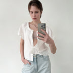 ENOR PINTUCK FRILL COTTON BLOUSE - WHITE