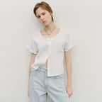 ENOR PINTUCK FRILL COTTON BLOUSE - WHITE