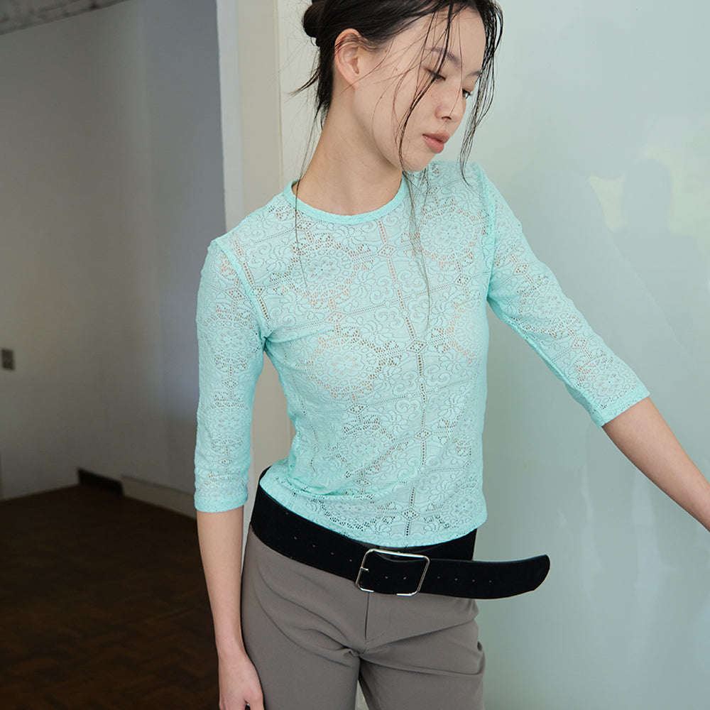 YUNSÉ [3rd reorder] Lace 3/4 Sleeve Tee (Mint)