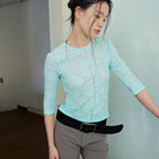 YUNSÉ [3rd reorder] Lace 3/4 Sleeve Tee (Mint)