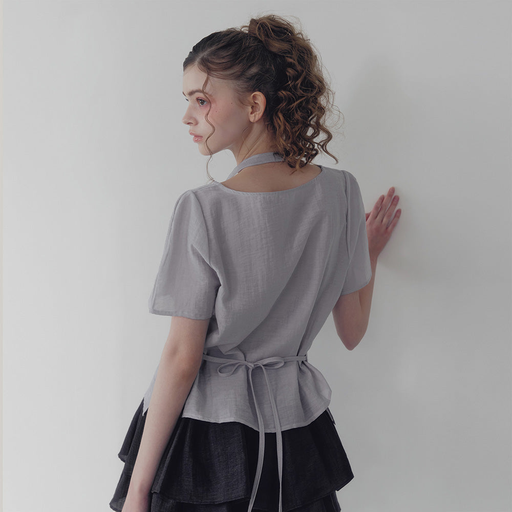 TWEE Ind halterneck tank top short sleeve blouse set