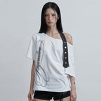 AS YOU ARE Belted Halter Off Shoulder Tee White