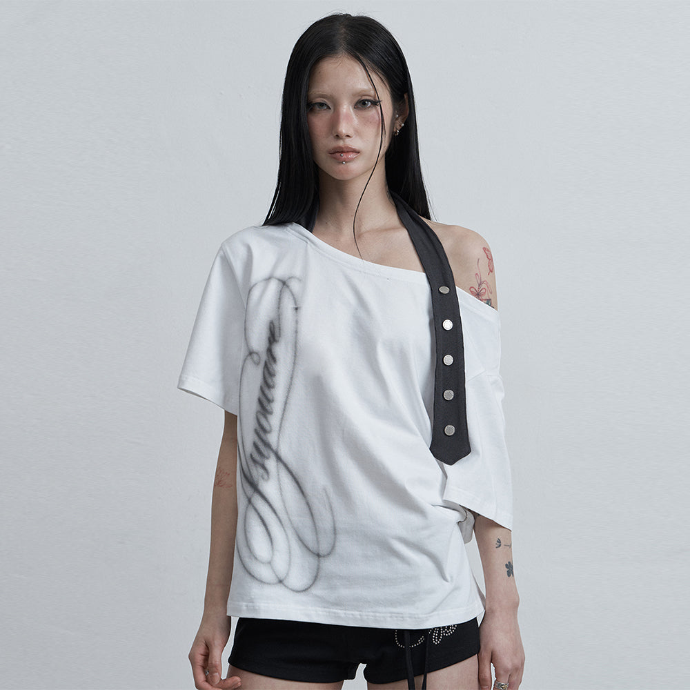 AS YOU ARE Belted Halter Off Shoulder Tee White
