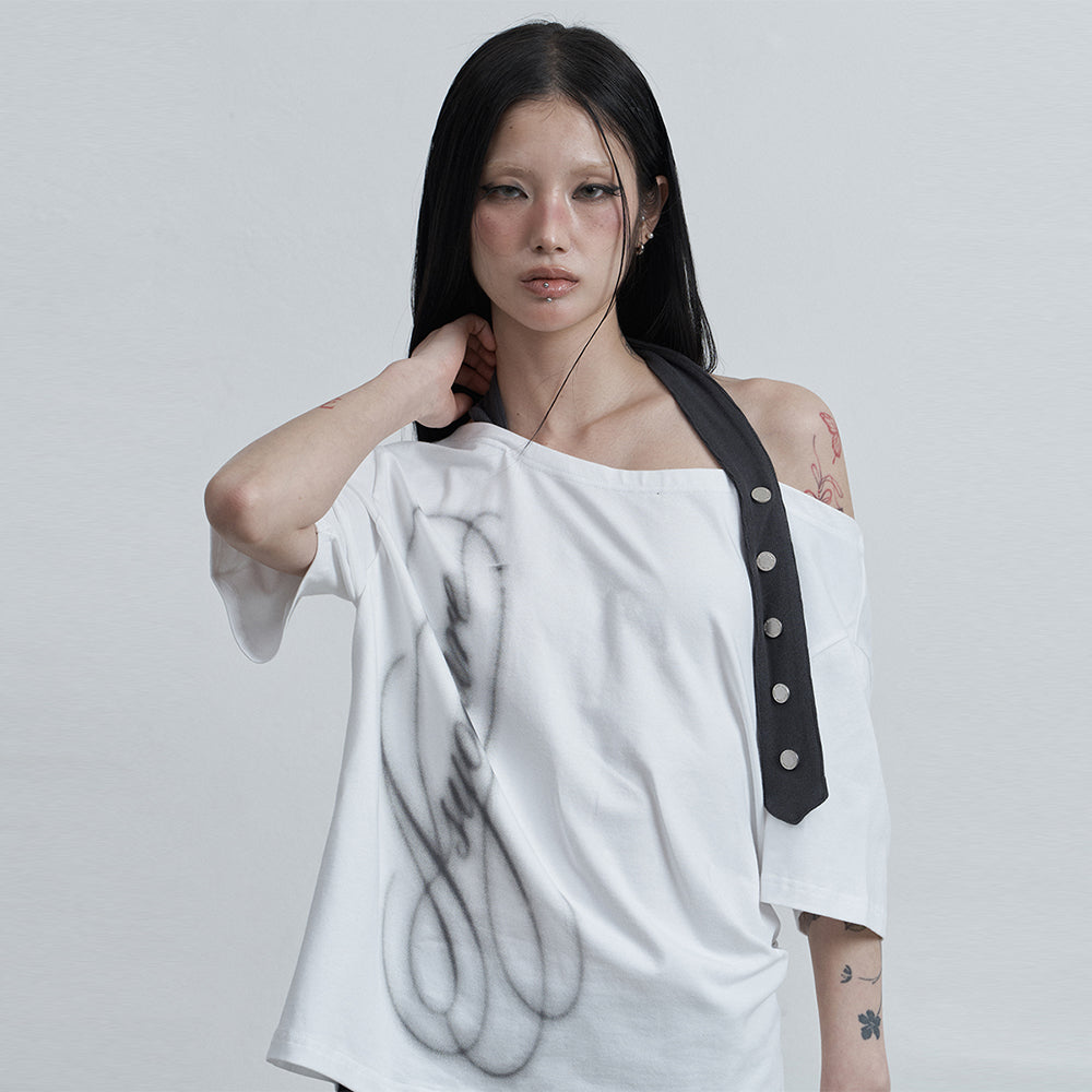 AS YOU ARE Belted Halter Off Shoulder Tee White