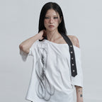AS YOU ARE Belted Halter Off Shoulder Tee White