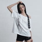 AS YOU ARE Belted Halter Off Shoulder Tee White