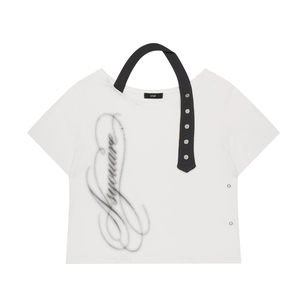 AS YOU ARE Belted Halter Off Shoulder Tee White